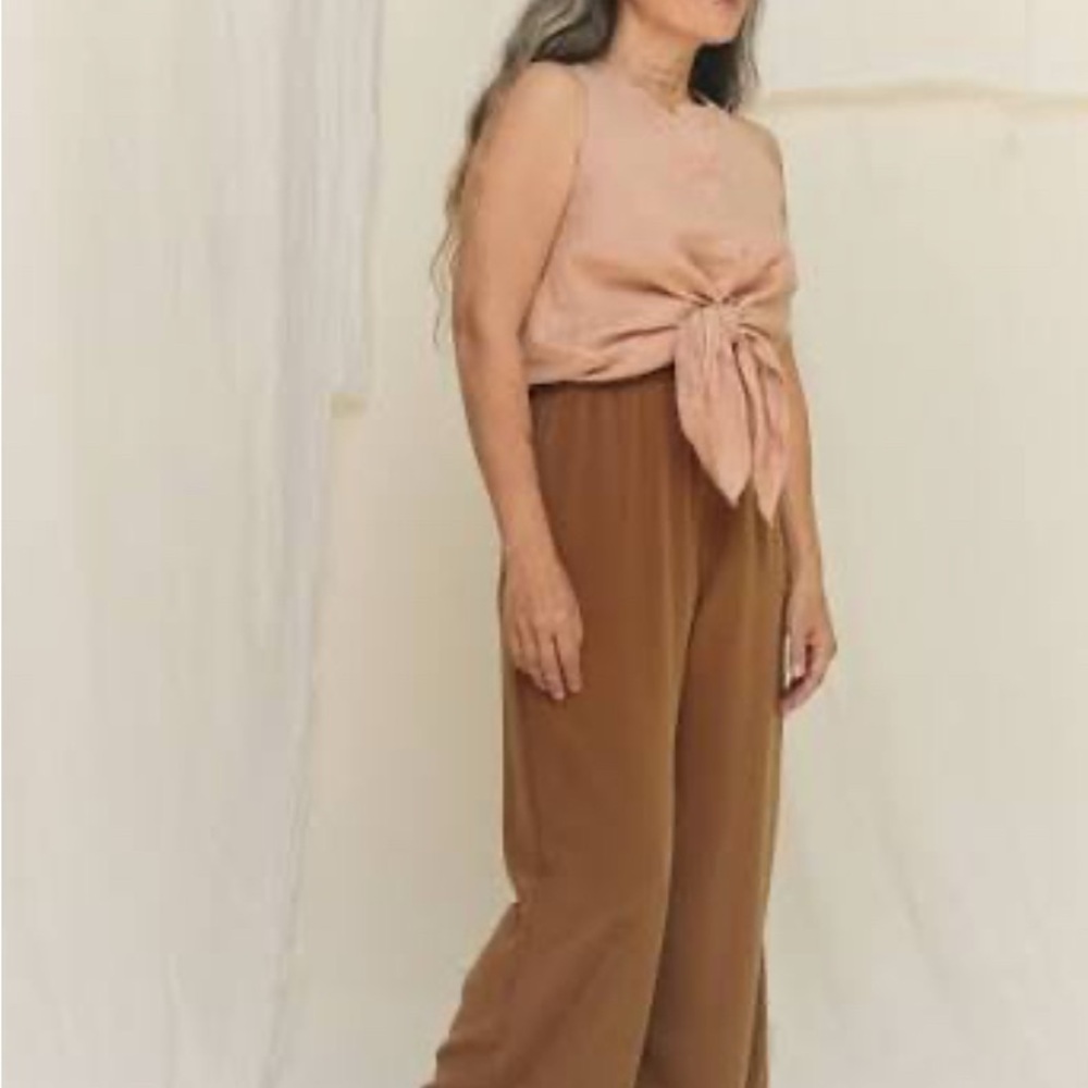 Elizabeth Suzann Tan and Brown Wide Leg Jumpsuit